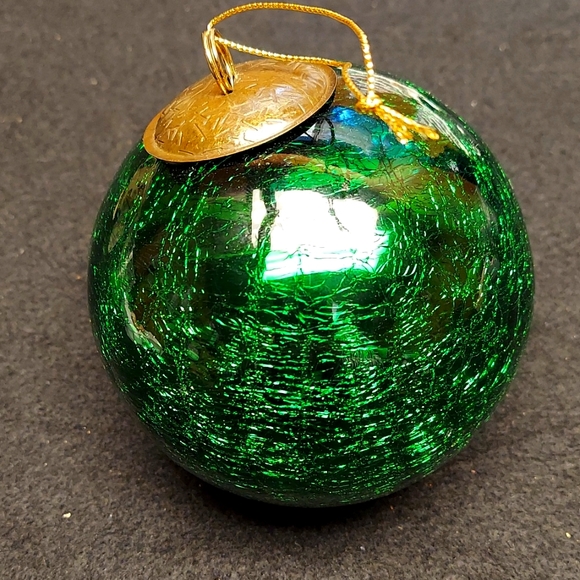 Kugel Holiday Vintage 5 Kugel Green Crackle Glass Christmas